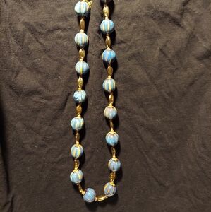 Blue and Gold Beaded Necklace